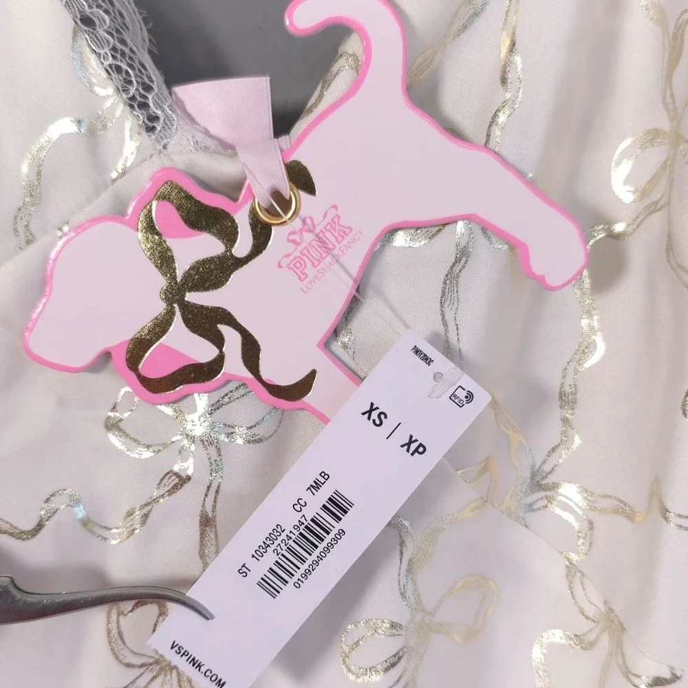 VICTORIA'S SECRET LOVESHACKFANCY New Nightgwn XS Bow Print Satin Slip Chemise